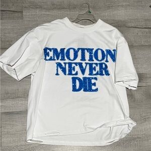 White Mixed Emotions T-Shirt with Blue Print